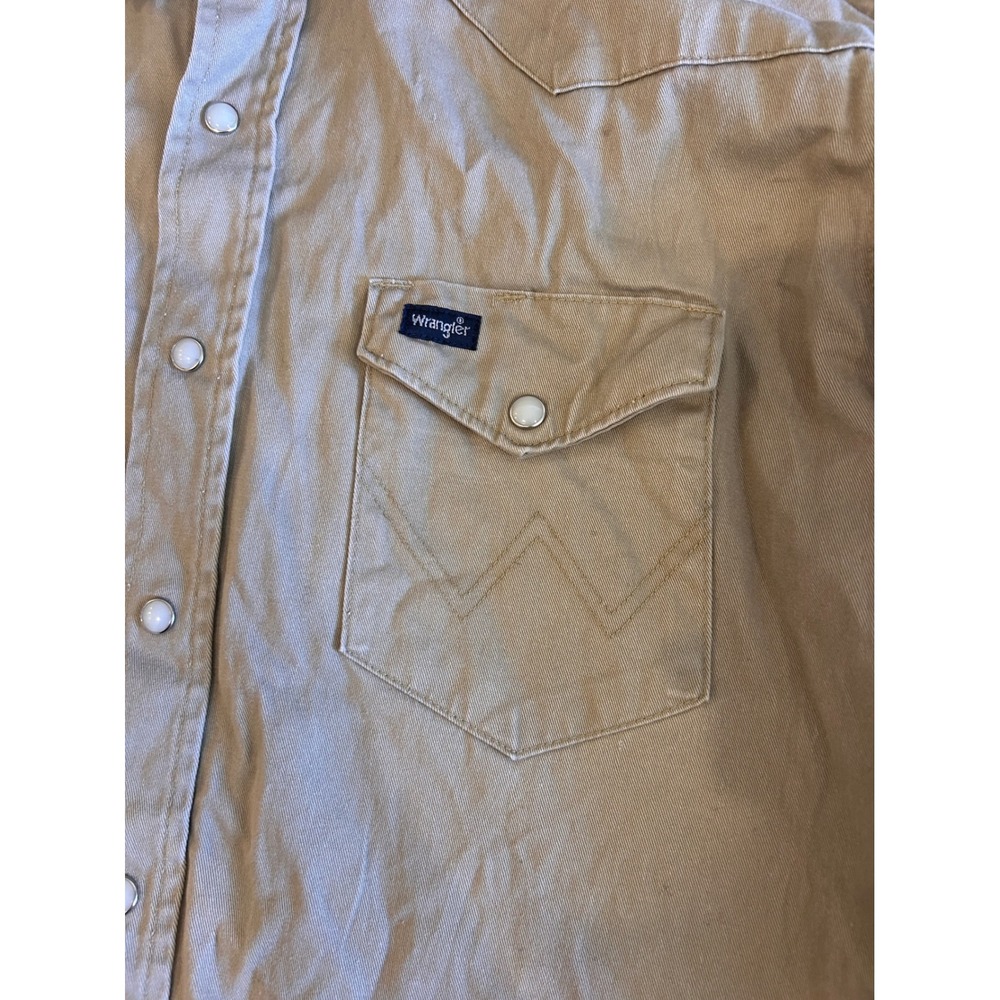 Wrangler Womens Khaki Tan Western Snap Long Sleeve Twill Shirt Raw Hem Large - Picture 2 of 6